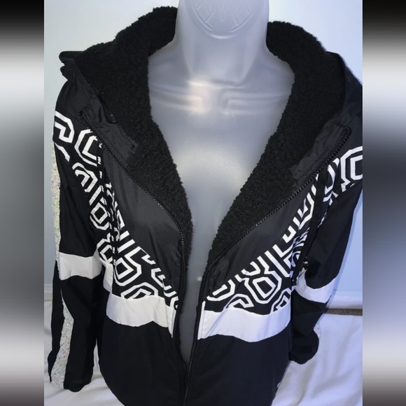M/L Pink Victoria's Secret Windbreaker Black & White Anorak Jacket Coat - Picture 8 of 12